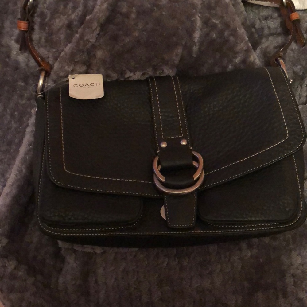 Black leather coach handbag